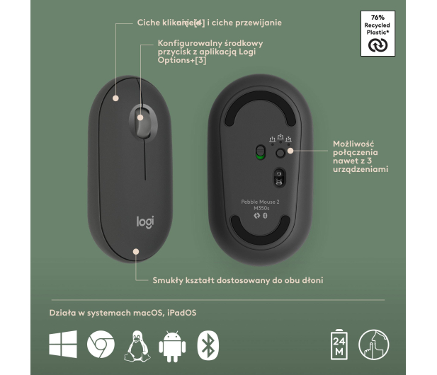 LOGITECH Zestaw klawiatura i mysz Pebble Combo for Mac Tonal Graphite 920-012244 Grafitowy - 1172745 - zdjęcie 13